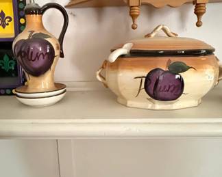 Ceramic Pitcher and Soup Tureen Set with Plum Motif  Plum Collection
