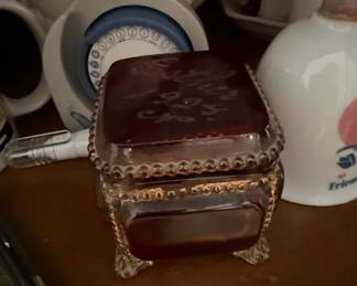 Antique Beveled Glass Jewelry Casket with Ormolu Accents
