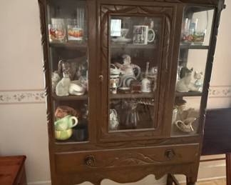Antique Jacobean Style Oak China Cabinet