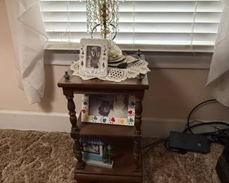 Vintage Crystal Chandelier Accent Lamp with Spindle Side Table