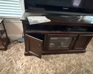 Dark Wood Media Console with Glass Doors