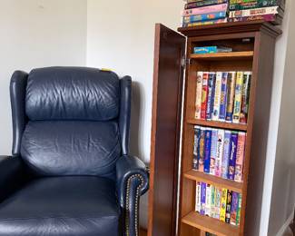 blue leather chair, VHS tapes (mainly kid friendly!)