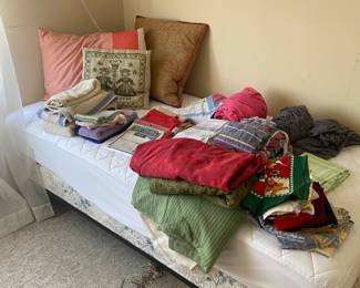 bed, bedding, pillows