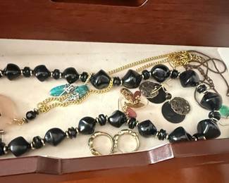 Assorted Costume Jewelry Collection in Wooden Jewelry Box