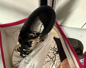 Women's Wedge Sneakers with Snakeskin Print, Splatter Design, and Gold Accents