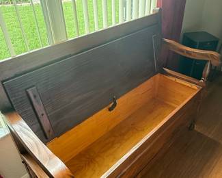 Antique Storage Bench with Upholstered Seat