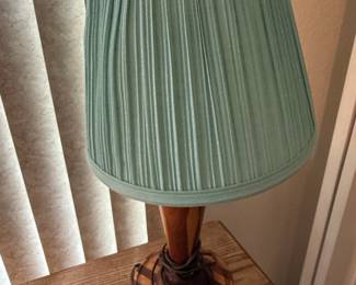 Vintage Pleated Table Lamp with Banded Wood Base