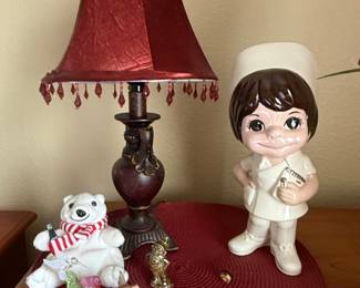 Vintage Ceramic Nurse Figurine and Decorative Lamp