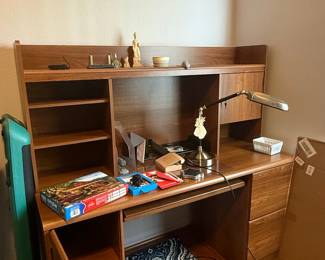 Mid-Century Modern Style Wooden Desk with Hutch