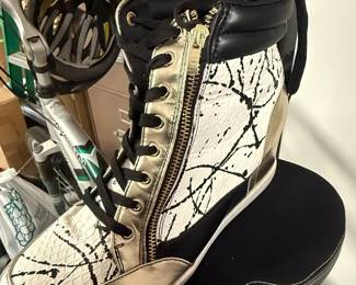 Women's Wedge Sneakers with Snakeskin Print, Splatter Design, and Gold Accents