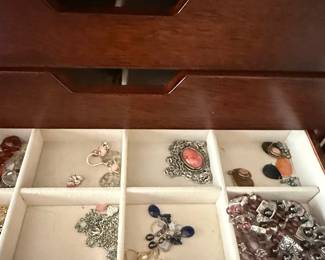 Assorted Costume Jewelry Collection in Wooden Jewelry Box