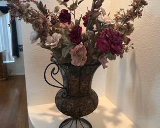 Artificial Floral Arrangement in Wire Urn Vase