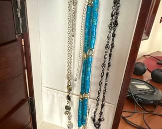 Assorted Costume Jewelry Collection in Wooden Jewelry Box