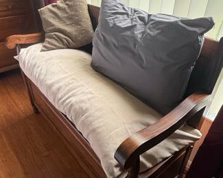 Antique Storage Bench with Upholstered Seat