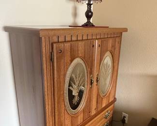 Vintage Oak Armoire with Oval Inlay Doors