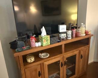 Mission Oak Entertainment Center with Glass Doors