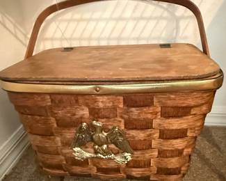 Vintage Basketville Wicker Picnic Basket with Eagle Appliqué