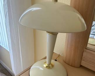 Vintage Cream Mushroom Lamp with Brass Accents