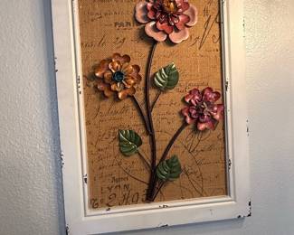 Metal Flower Wall Art with Burlap Background