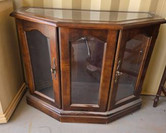 Bow Front Curio Cabinet 3 Glass Panel Display Cabinet Walnut Finish