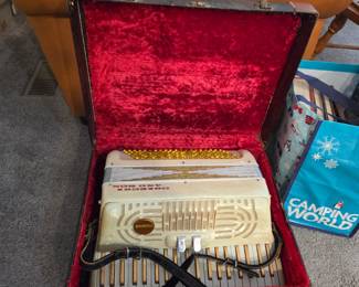 Vintage Osiecki & Son Piano Accordion w/ Case Pearl Finish Poland