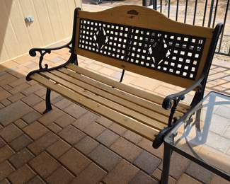 Outdoor Garden Bench Cast Iron Frame Wood Slat Patio Seat 2 Person