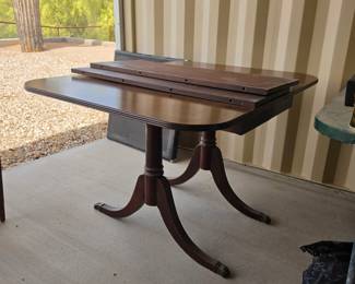 Mahogany Drop Leaf Dining Table Dual Pedestal w/ Leaves