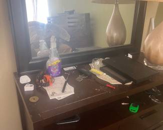 Large espresso dresser with matching mirror $120