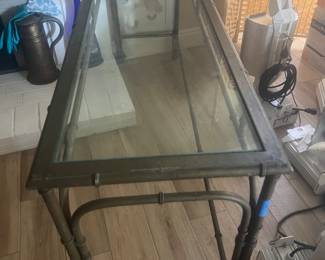  Vintage Faux-Bamboo Metal Console Table with Glass Top $75