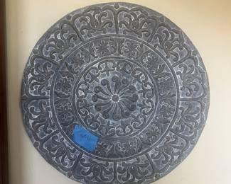 Large distressed grey medallion wall plaque $35