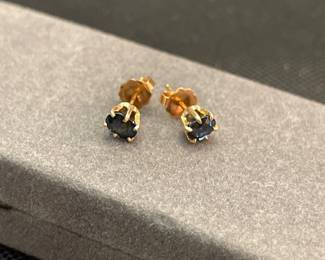 14K Gold Blue Topaz Earrings