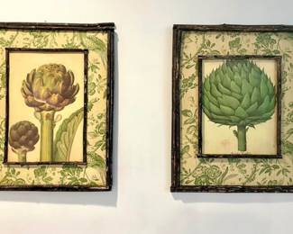 pair of artichoke prints on wood.