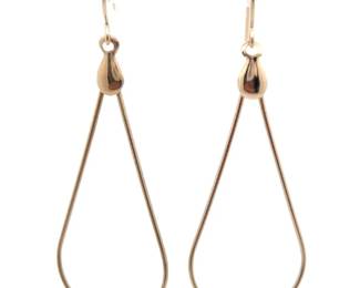 Artistic Pear Wire Drop Dangle Earrings in 14k Yellow Gold