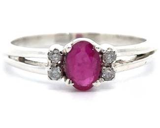 Natural Ruby & Natural Diamond Split Shank Ring