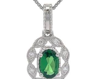 0.25 Carat Natural Tsavorite & Natural Diamond Lace Cluster Drop Pendant in 14k White Gold