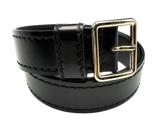 Prada Black Leather Belt Size 80/32 with Gold-Tone Buckle