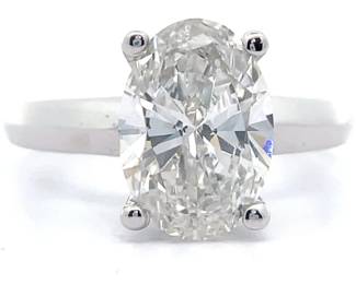 3 Carat Diamond Oval Solitaire Knife Edge Ring in 14k White Gold