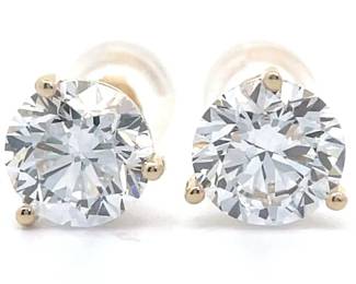 3 Carat Diamond Round Solitaire Three-Prong Martini Stud Earrings in 14k Gold