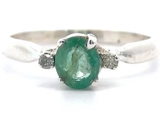 Natural Emerald & Natural Diamond Three-Stone Ring