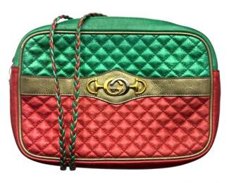 Gucci Green x Red x Gold Laminated Trapuntata Leather Braided Crossbody Bag