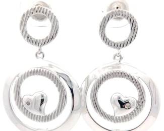 Shiny Heart Concentric Drop Hoop Dangle Earrings