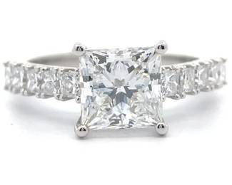 3 Carat Diamond Princess Cathedral Ring in 14k White Gold