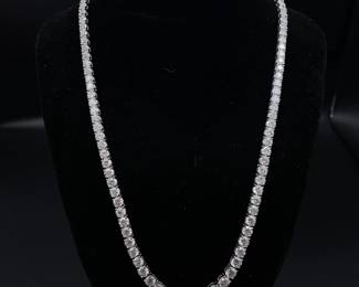 Oscar Friedman 29.55 Carat Natural Diamond Tennis Necklace in 14K White Gold