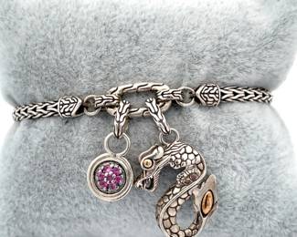 John Hardy Legends Naga Dragon Charm Bracelet w/ Pink Sapphire