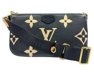 Louis Vuitton Multi Pochette Accessoires Giant Monogram Empreinte Leather Bag in Black & Cream