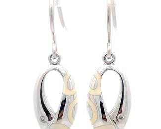 Puffed Oblong Hoop White Enamel Drop Earrings