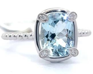 1.78 Carat Natural Aquamarine & Natural Diamond Textured Cathedral Ring in 14k White Gold