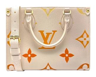 Louis Vuitton Onthego PM Giant Monogram Empreinte Gradient Leather Tote Bag in Cream & Orange