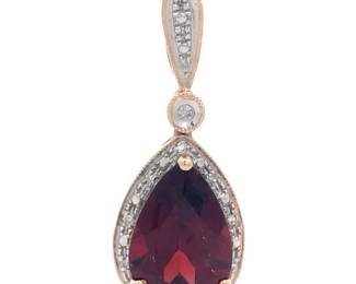 Natural Red Garnet & Natural Diamond Pear Drop Pendant Necklace in 14k Rose Gold