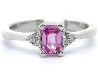 Natural Pink Sapphire & Natural Diamond Cluster Ring in 14k White Gold